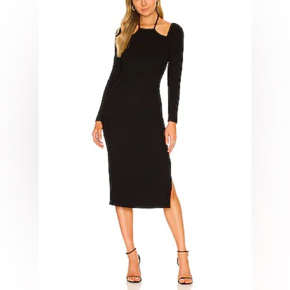1. State Revolve Ribbed Long Sleeve Midi Dress in Rich Black Size M